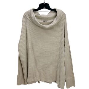Free People Stone Cold Juicy Long Sleeve Waffle Knit Top L Oversized Cowl Neck